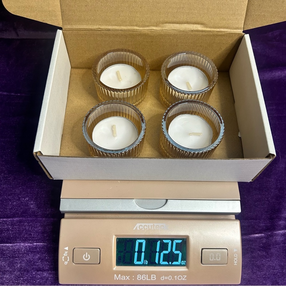 ‼️SOLD‼️ Set of Four Ribbed Glass Tea Light Candle Holders - Picture 8 of 10